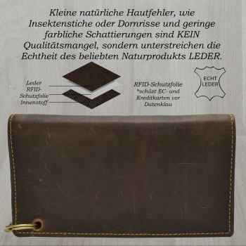 flevado Wild Büffel Leder Geldbörse Scull Totenkopf Biker Wildleder Brieftasche mit Kette (Braun) RFID Schutz